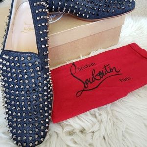 C. Louboutin Rollerboy spikes flat dark denim